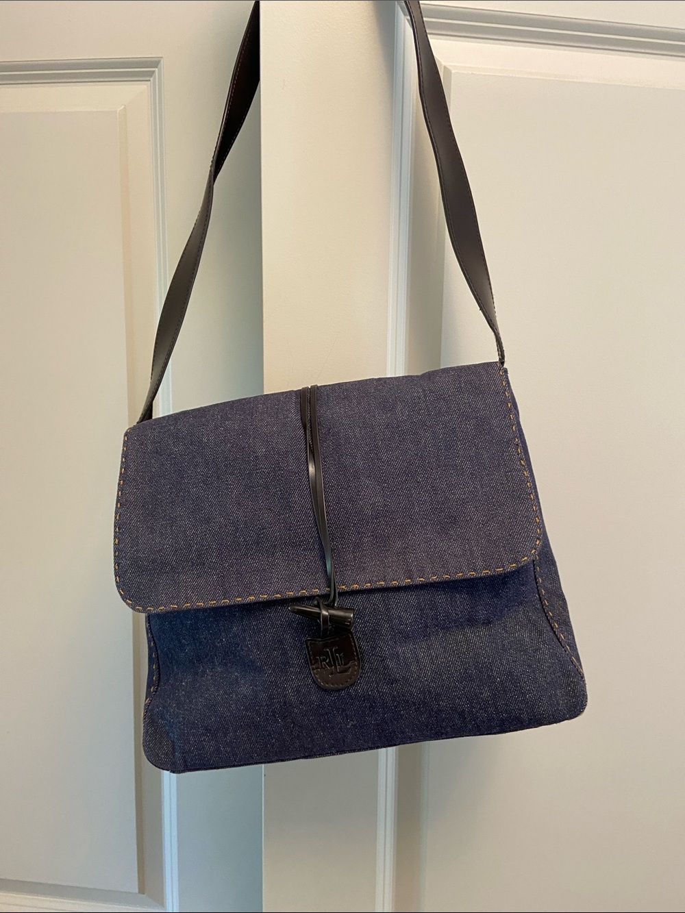 Lauren Ralph Lauren Denim Shoulder Bag in Dark Blue with Black Strap